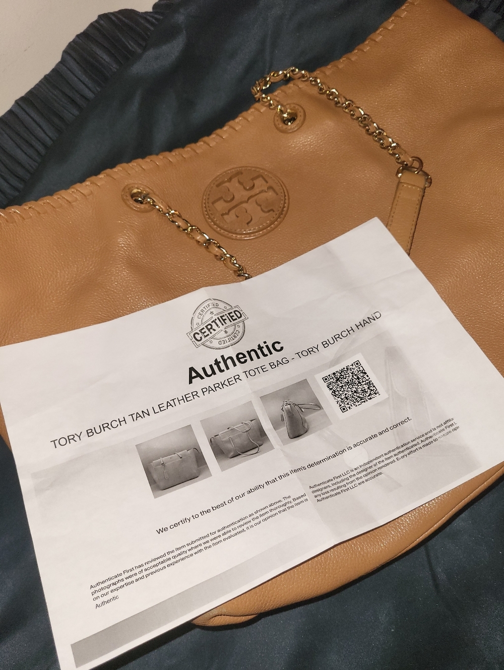 Tory Burch Tan Leather Tote with Chain-Strap/ Comes With COA EUC - Picture 10 of 10